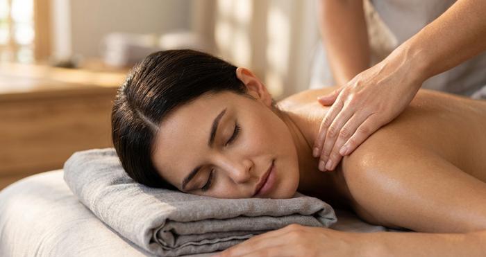 Woman relaxing face-down during a Swedish massage